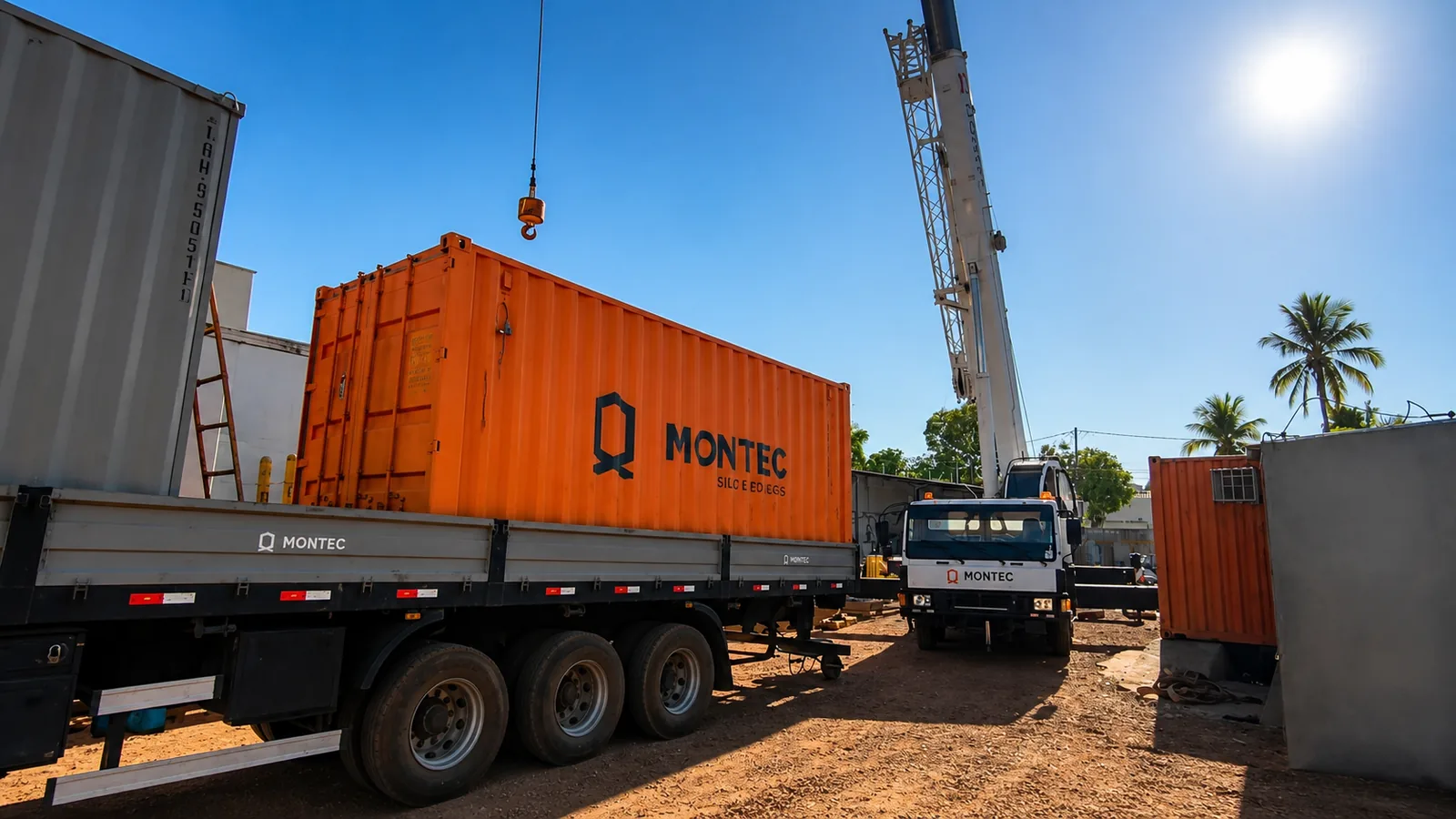 Guindaste Montec em operação com container